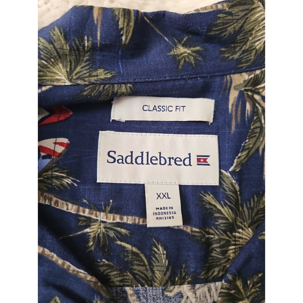 Saddlebred Patriotic Hawaiian Shirt Men's XXL Blue USA Flag Tropical Camp Shirt - Picture 6 of 12
